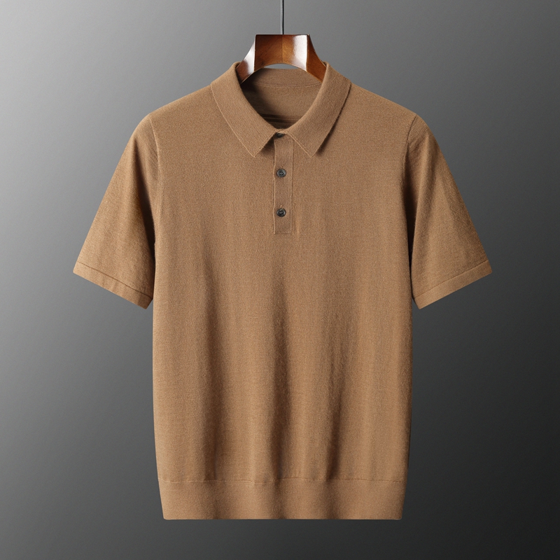 25新款68支精仿100%纯山羊绒男士短袖Polo领休闲商务雪丹羊603