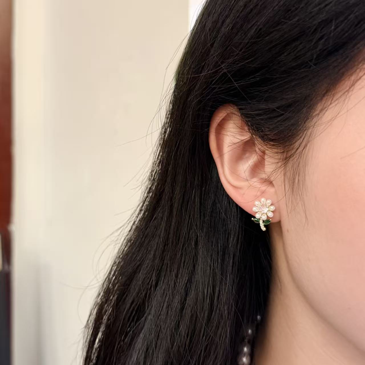 铜合金仿珍珠耳饰 ES-027 超高版 美讯家少女心小花花百搭耳钉