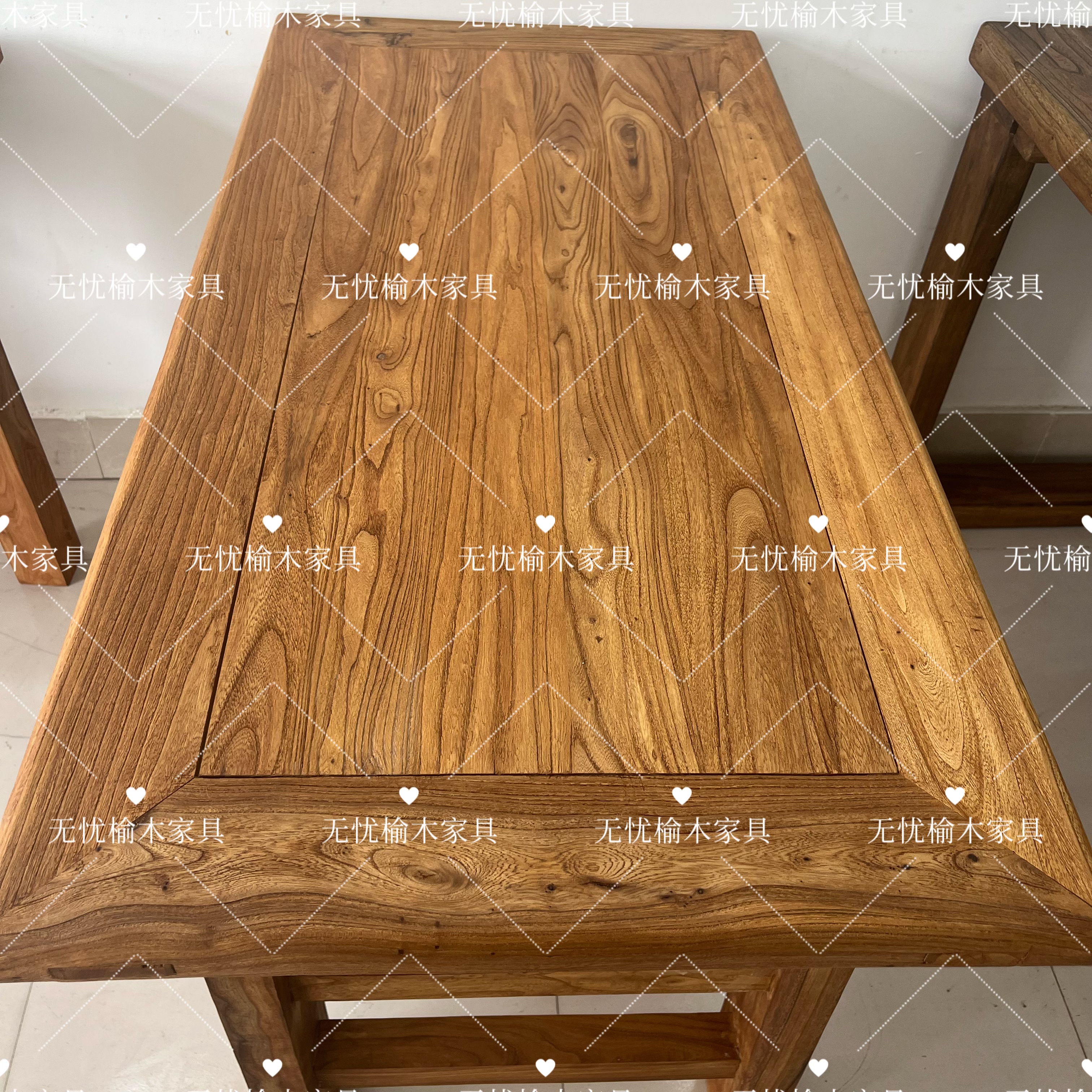 自产自销老榆木包边茶桌餐桌实木原木多功能家用办公古典复古长条