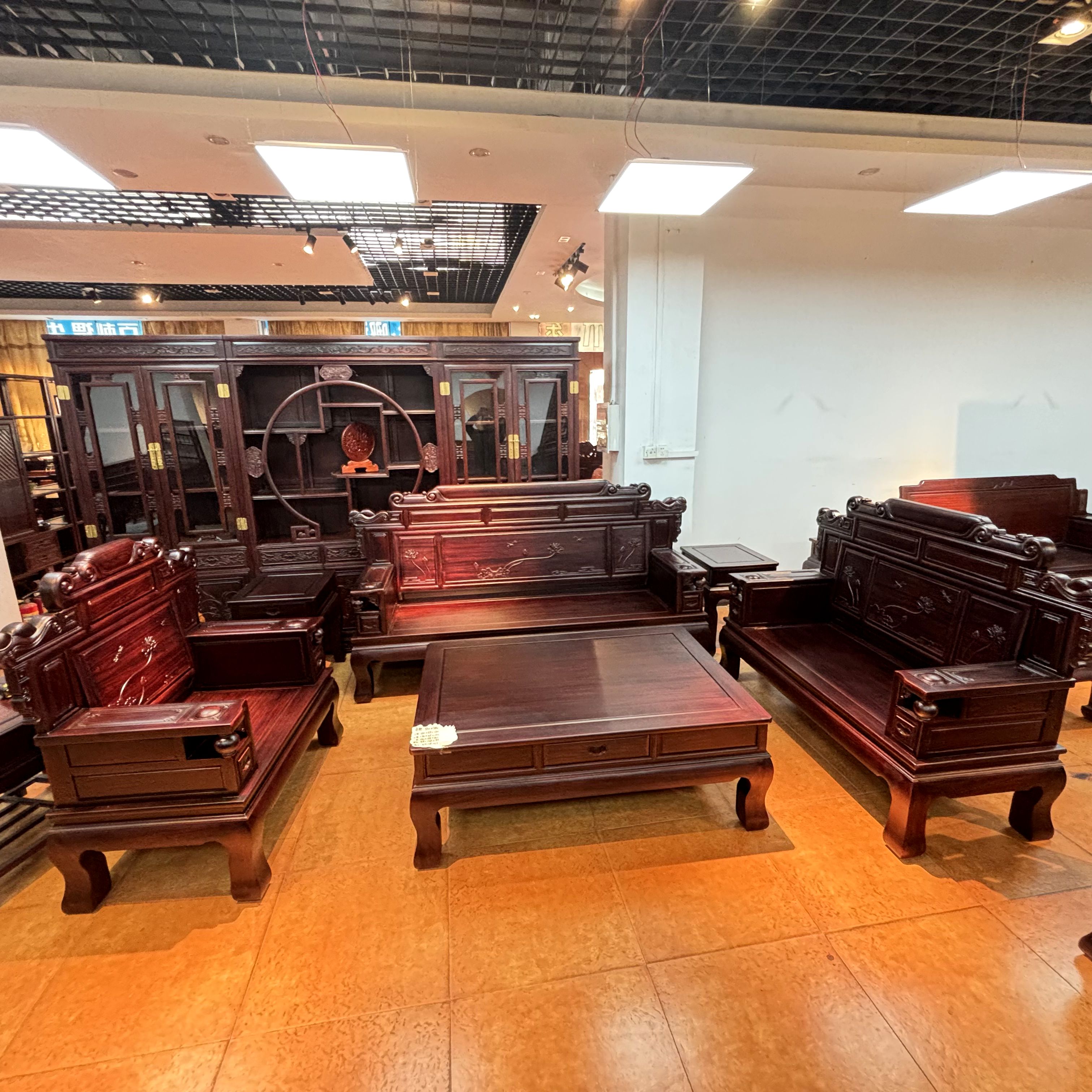 新古典三代荷花财源滚滚沙发123/6件客厅古典木质全套储物成套