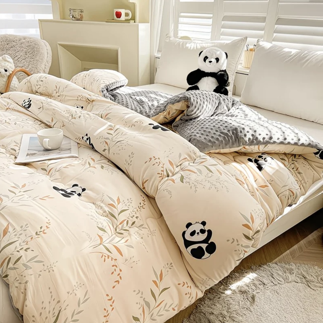保暖秋冬季小熊猫豆豆牛奶绒被亲肤柔软盖被豆豆被1.5*2米