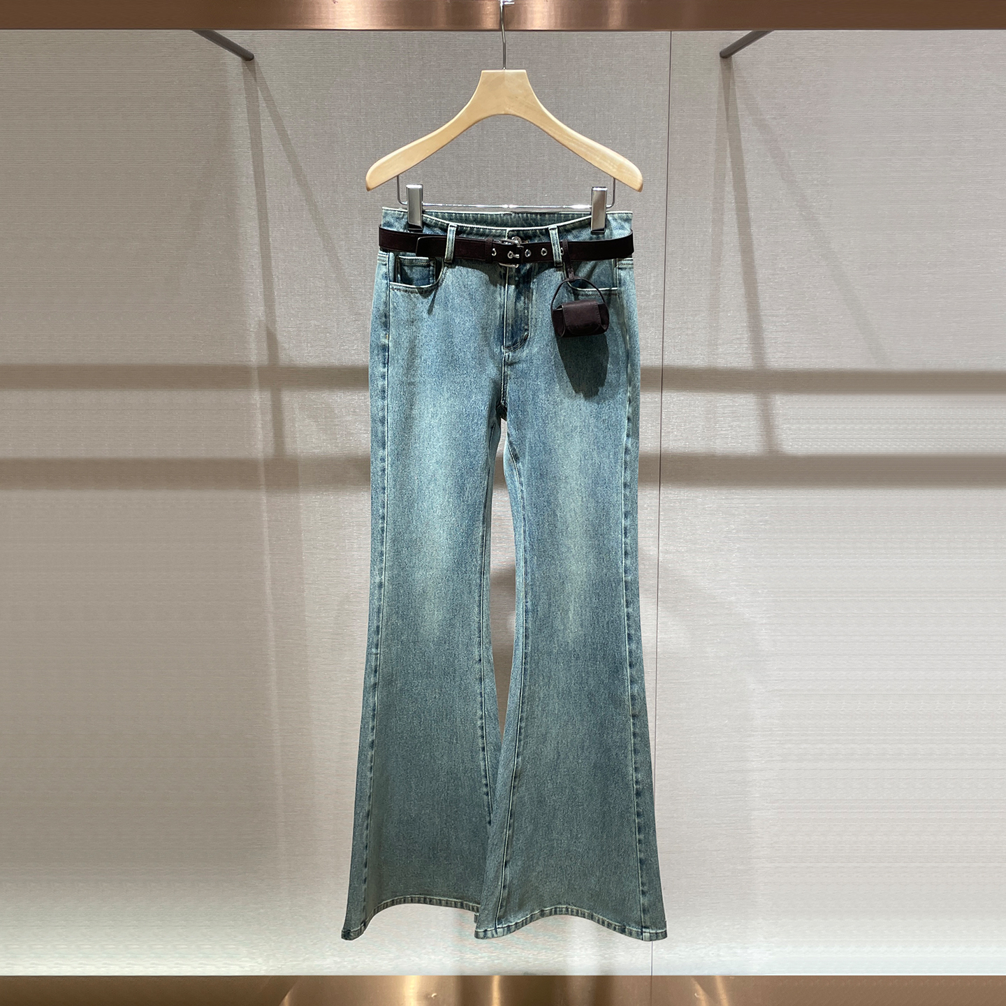 喇叭牛仔裤2025秋季新款小箱包腰带修身显瘦显腿长美式高街长裤子