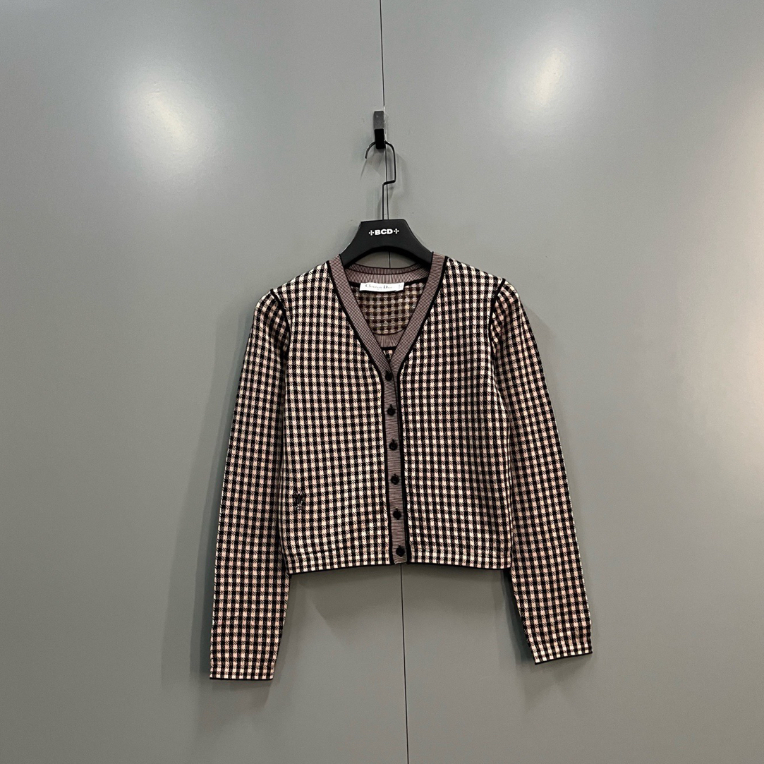 未使用 DIOR/迪奥 zt4 格子蜜蜂刺绣两件套开衫/全新/610468