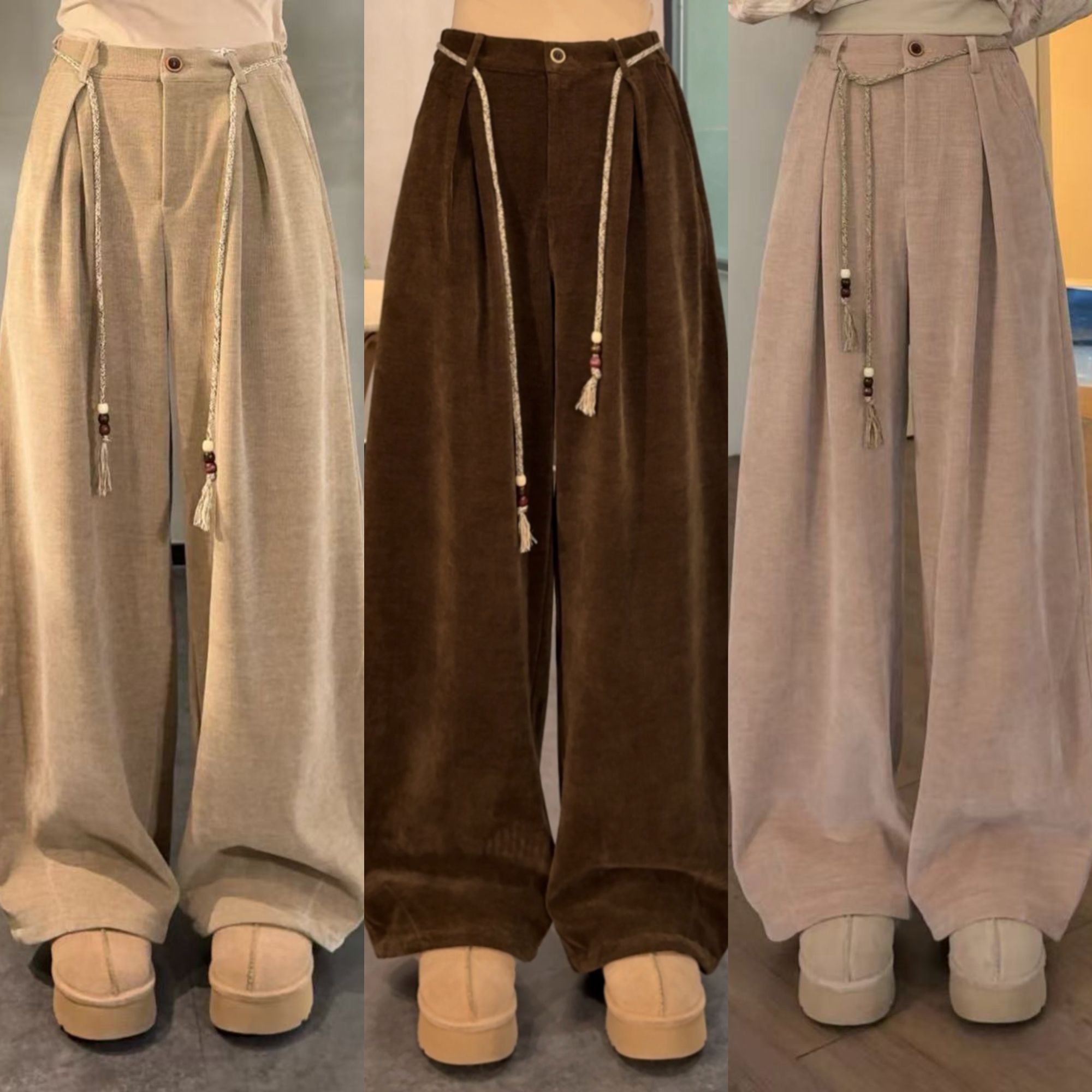 裤子冬季慵懒感百搭加厚阔腿休闲裤60390