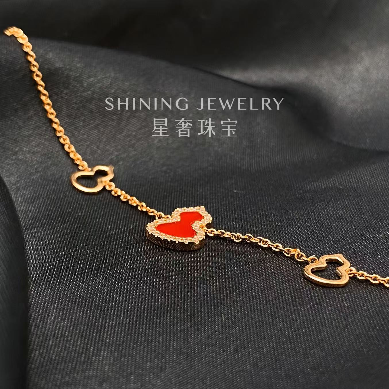 【星奢珠宝】18k钻石三葫芦手链天然真钻气质轻奢时尚红色简约