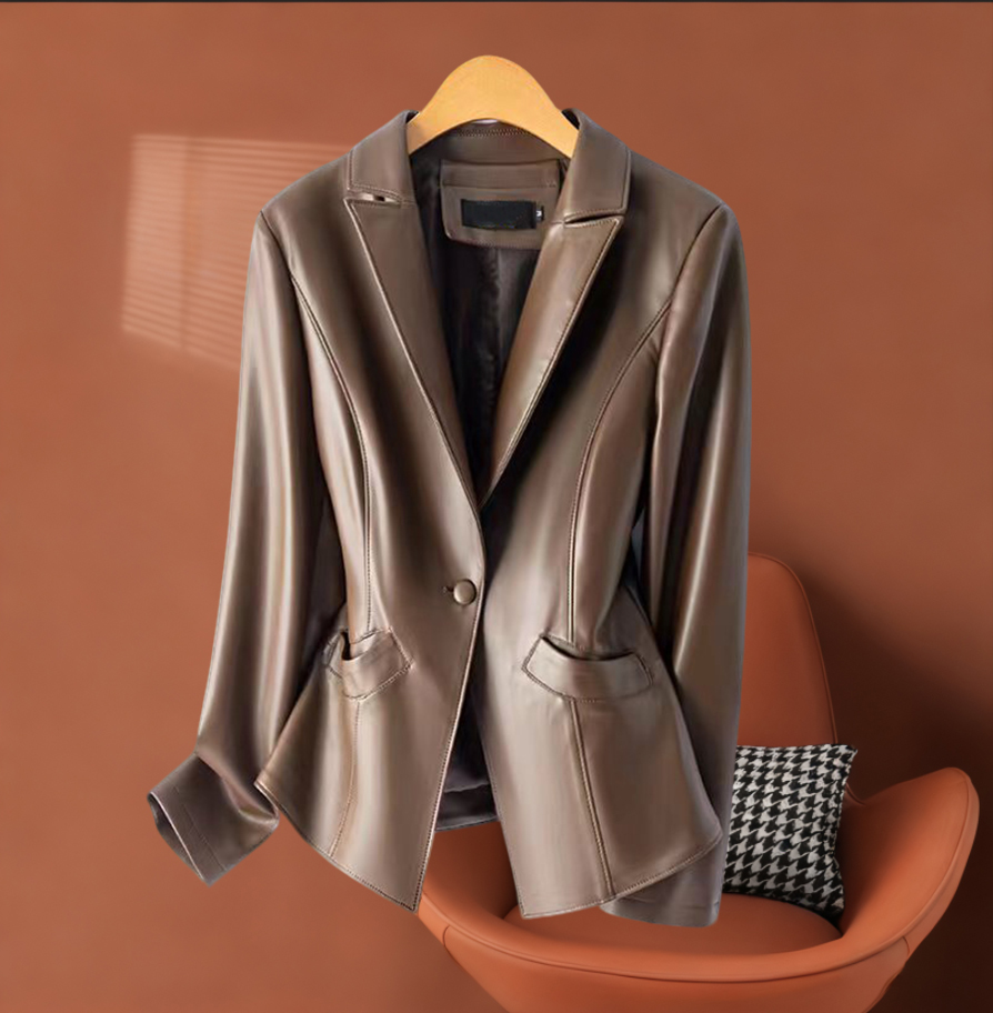 海宁纯皮皮衣女短款修身小西装外套 MQ-237