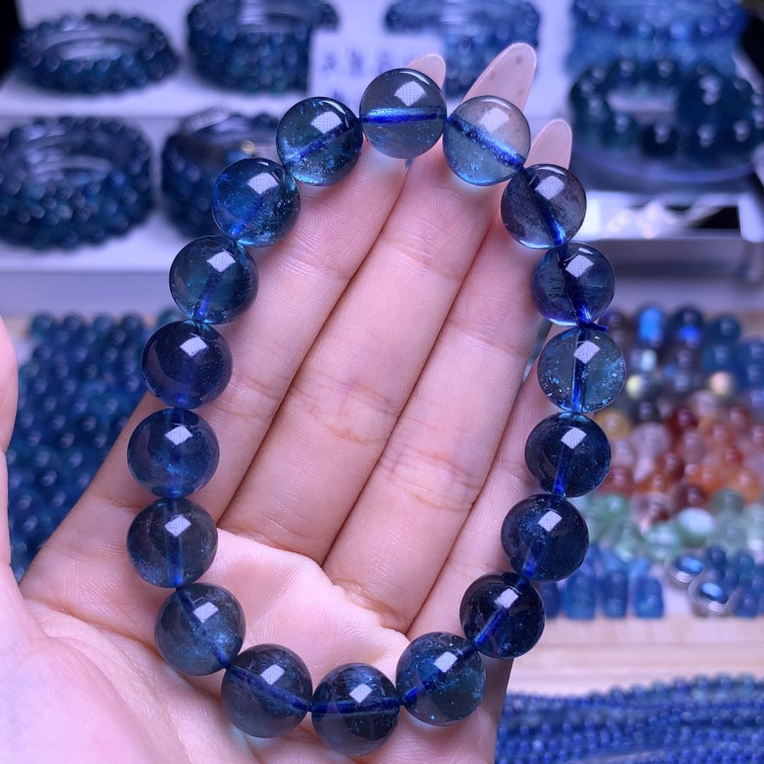 天然辰砂11mm收藏级鬼绿海蓝宝串