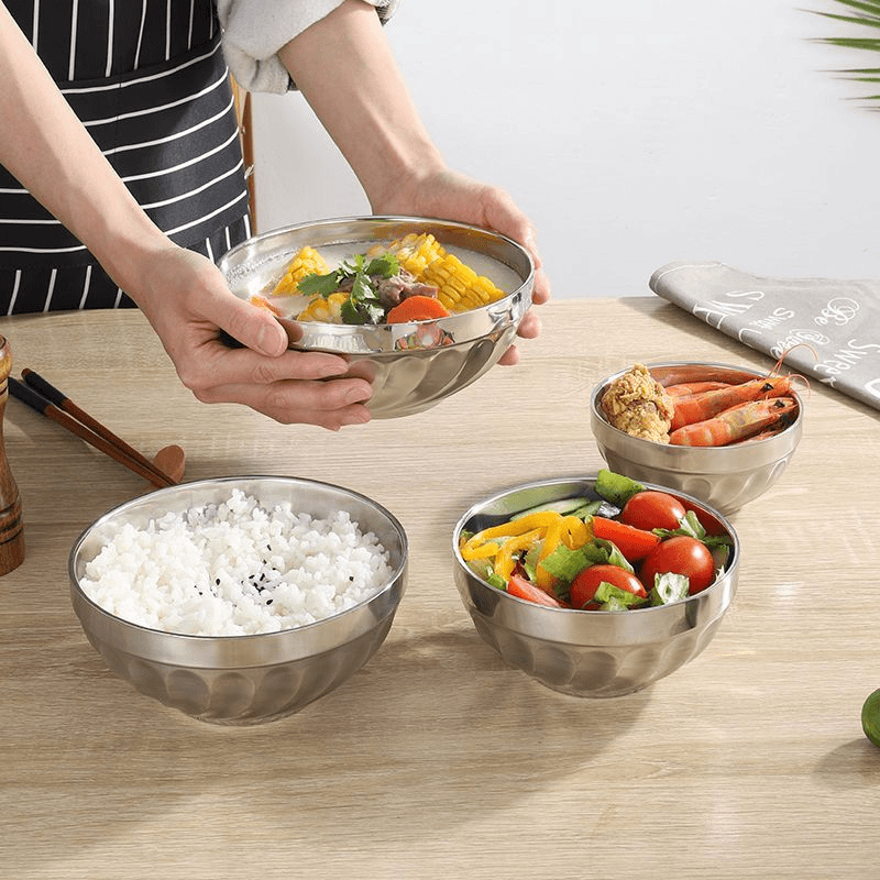 QSD-【4个装】加厚款 不锈钢（口径14cm）双层防烫碗拉面碗家用碗饭碗