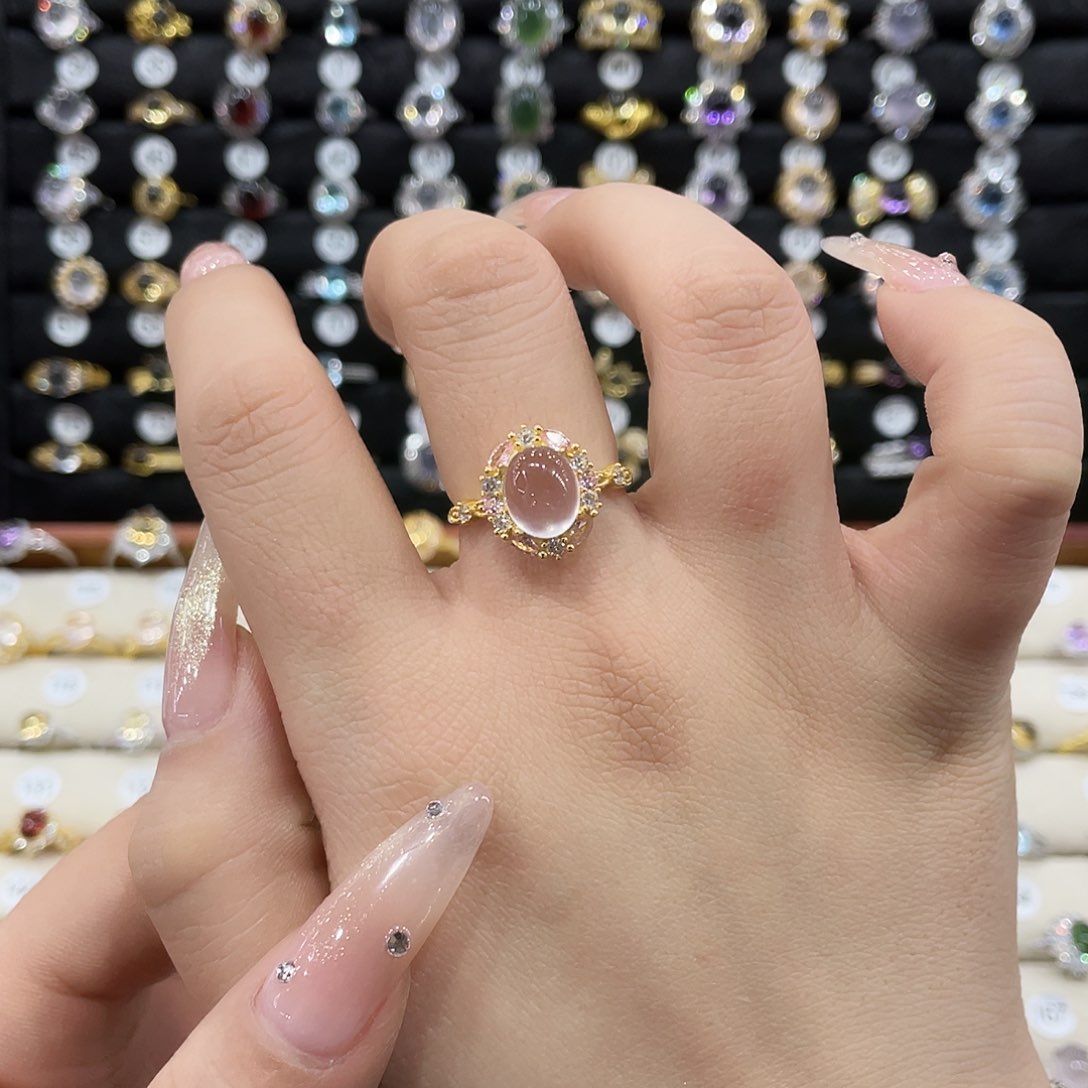 芙蓉石戒指女银S925镶嵌