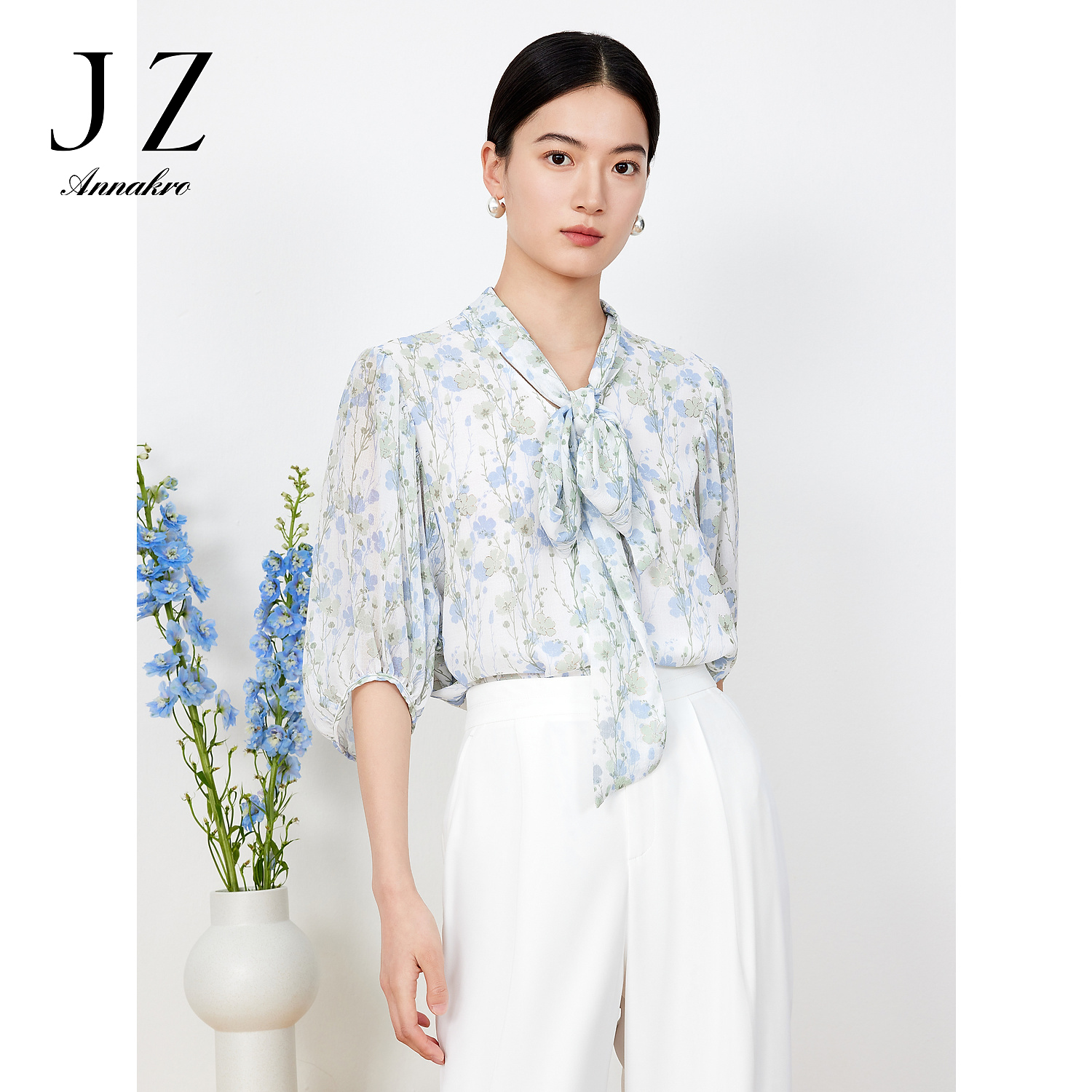 【丽公主专属】JZ玖姿JTDX60205肌理雪纺衫夏季新款花卉印花小众设
