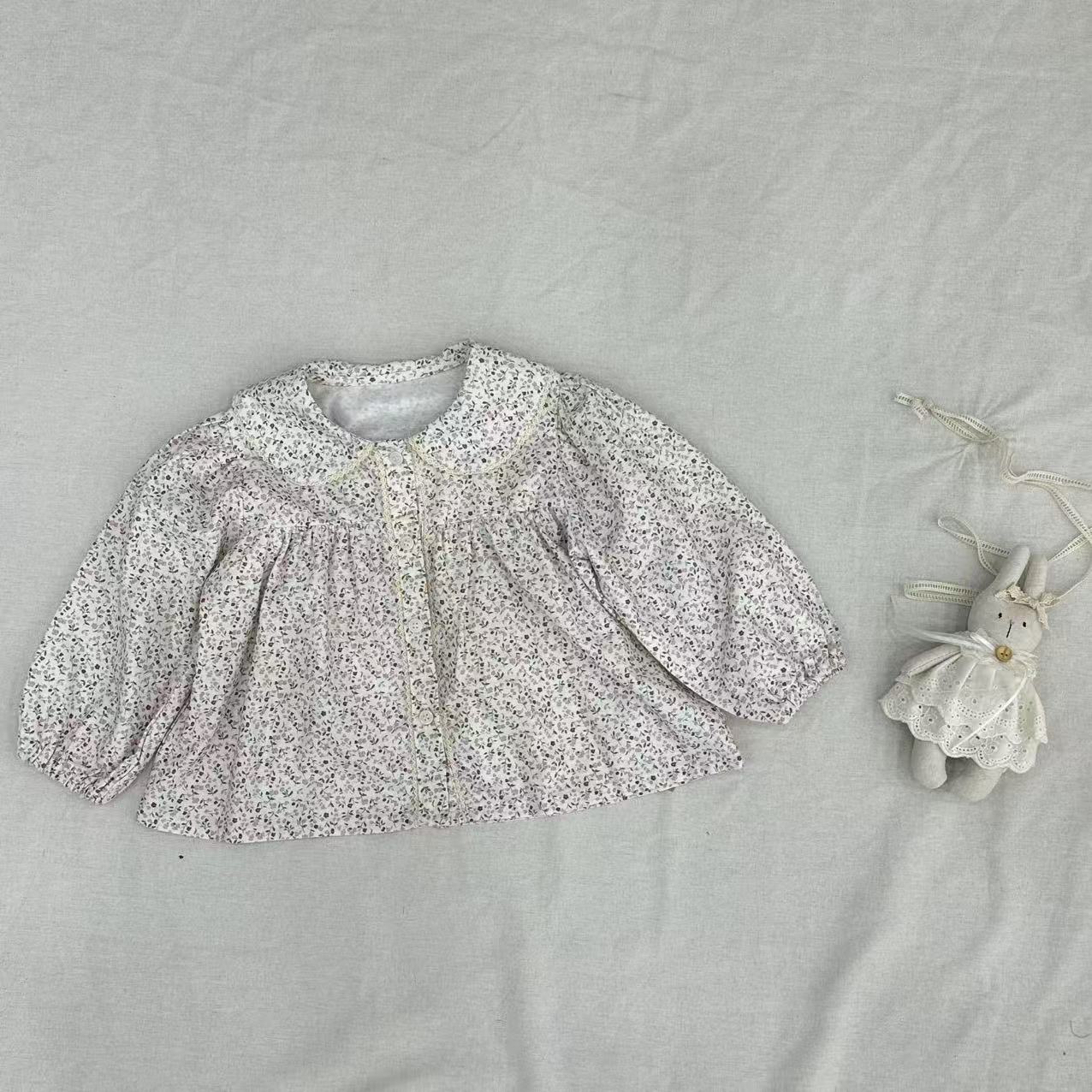 〖姐姐家〗2025秋款儿童萌娃穿搭碎花翻领长袖娃娃衫衬衫sy3338