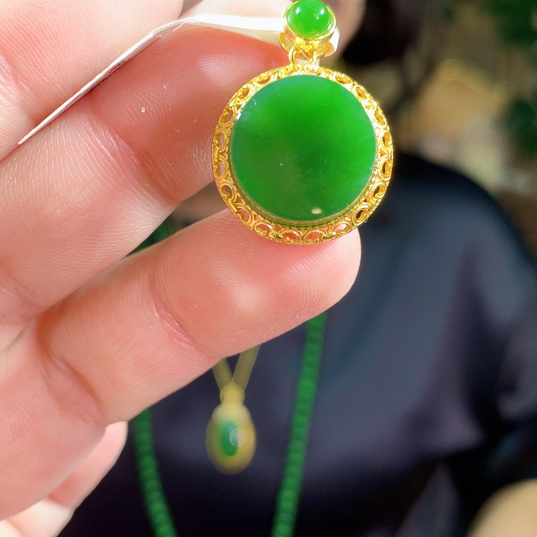 和田玉（碧玉）银S925镶嵌吊坠(不含链)吊坠