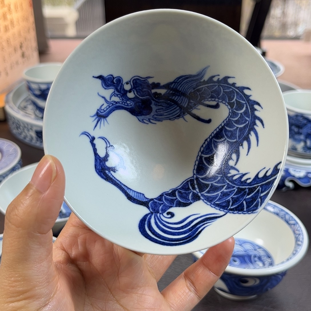 朝岚夕霞仿至正元青花原矿釉烧制全手绘主人杯