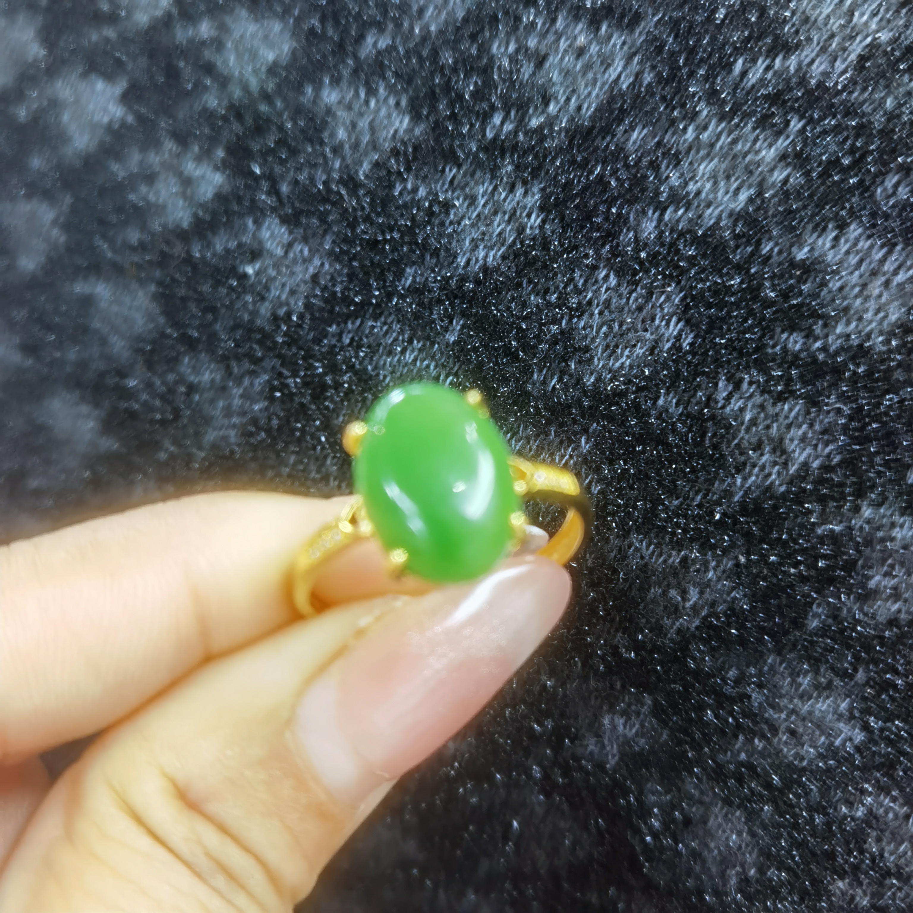 和田玉碧玉戒指925银镶嵌