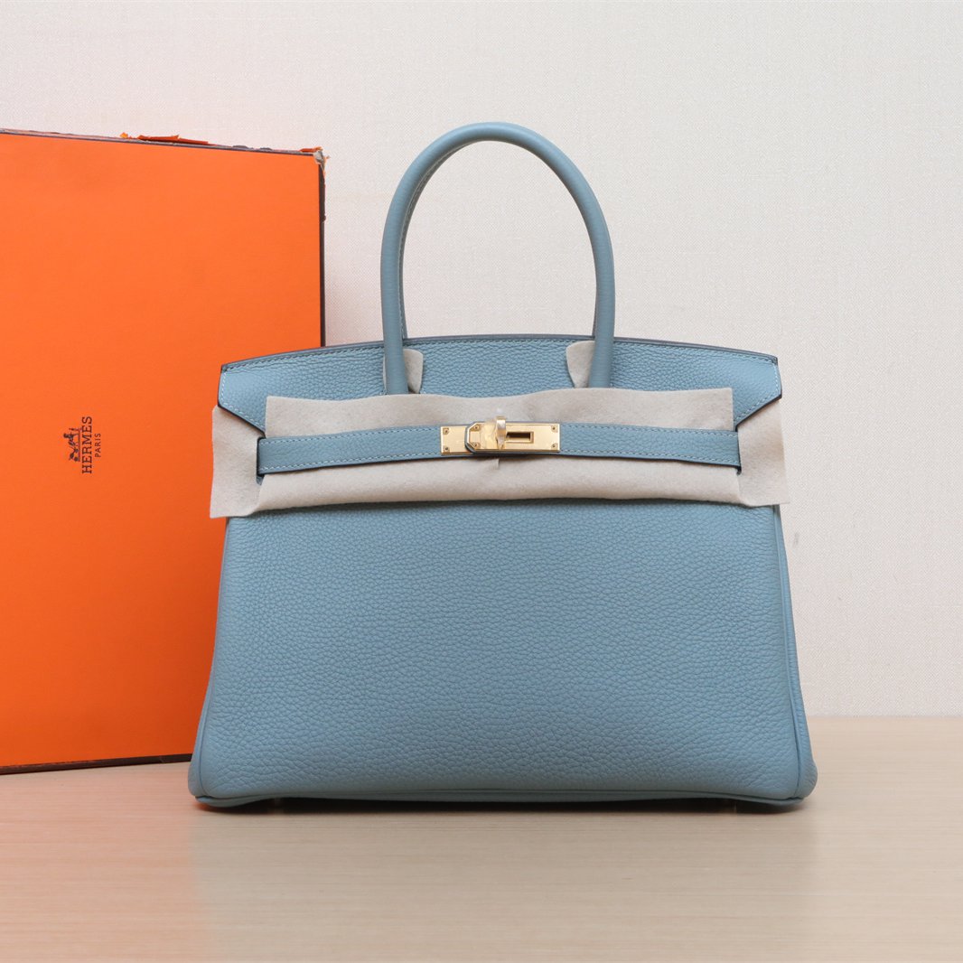 99新 Hermes/爱马仕 欢欢活动 Birkin 30 天青色 Togo皮Y刻金扣包