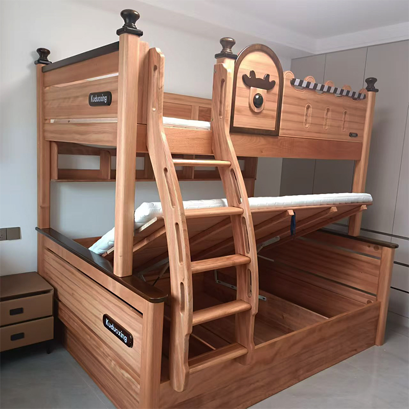 儿童上下床全实木高低床红檀木子母床环保木蜡油擦拭双层床上下铺