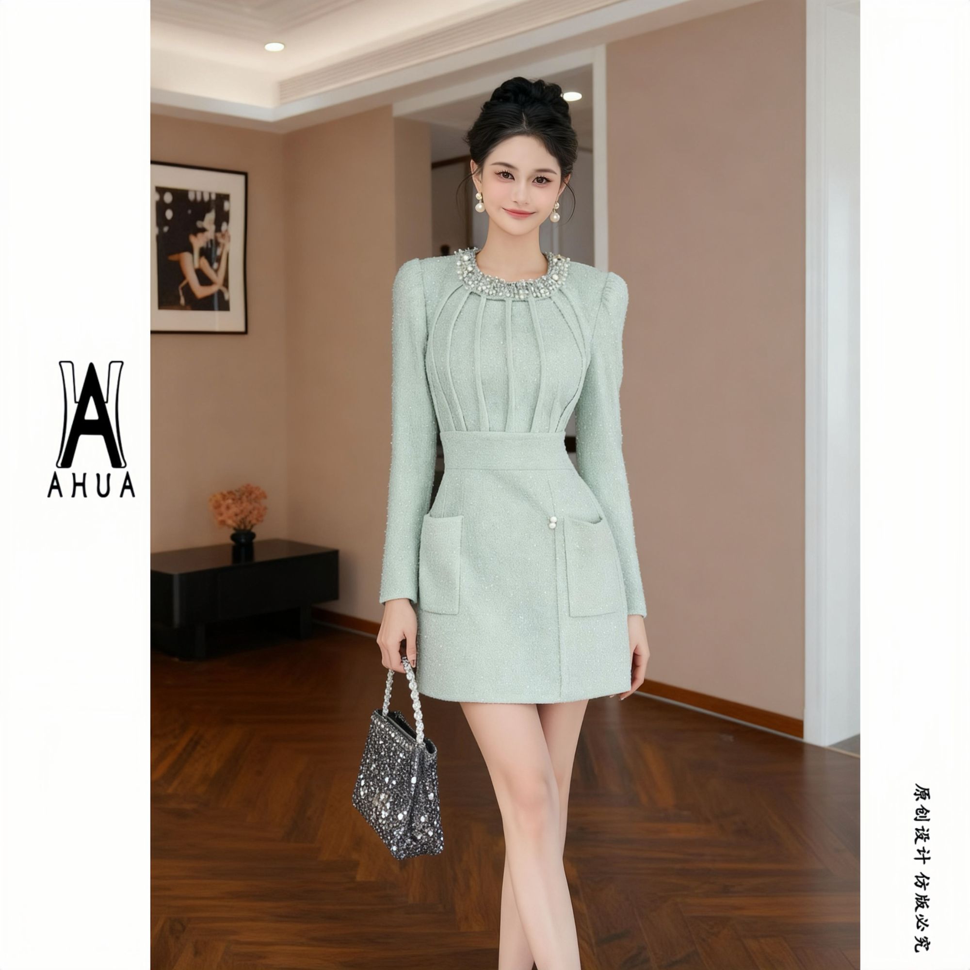 【花花原创】时尚轻奢收腰显瘦气质连衣裙2025秋冬新款116688