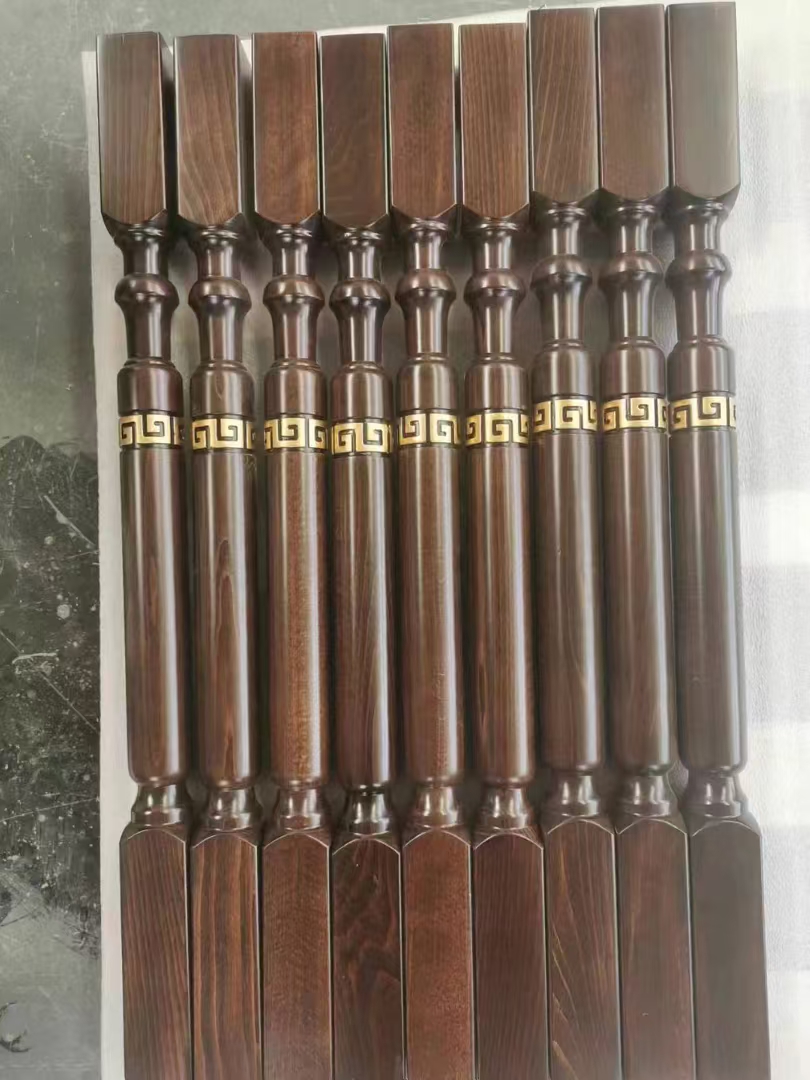 欧洲榉木新中式实木楼梯扶手护栏家用别墅旋转直梯定制实木楼梯