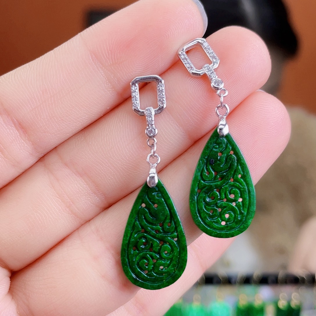 翡翠银S925镶嵌耳饰