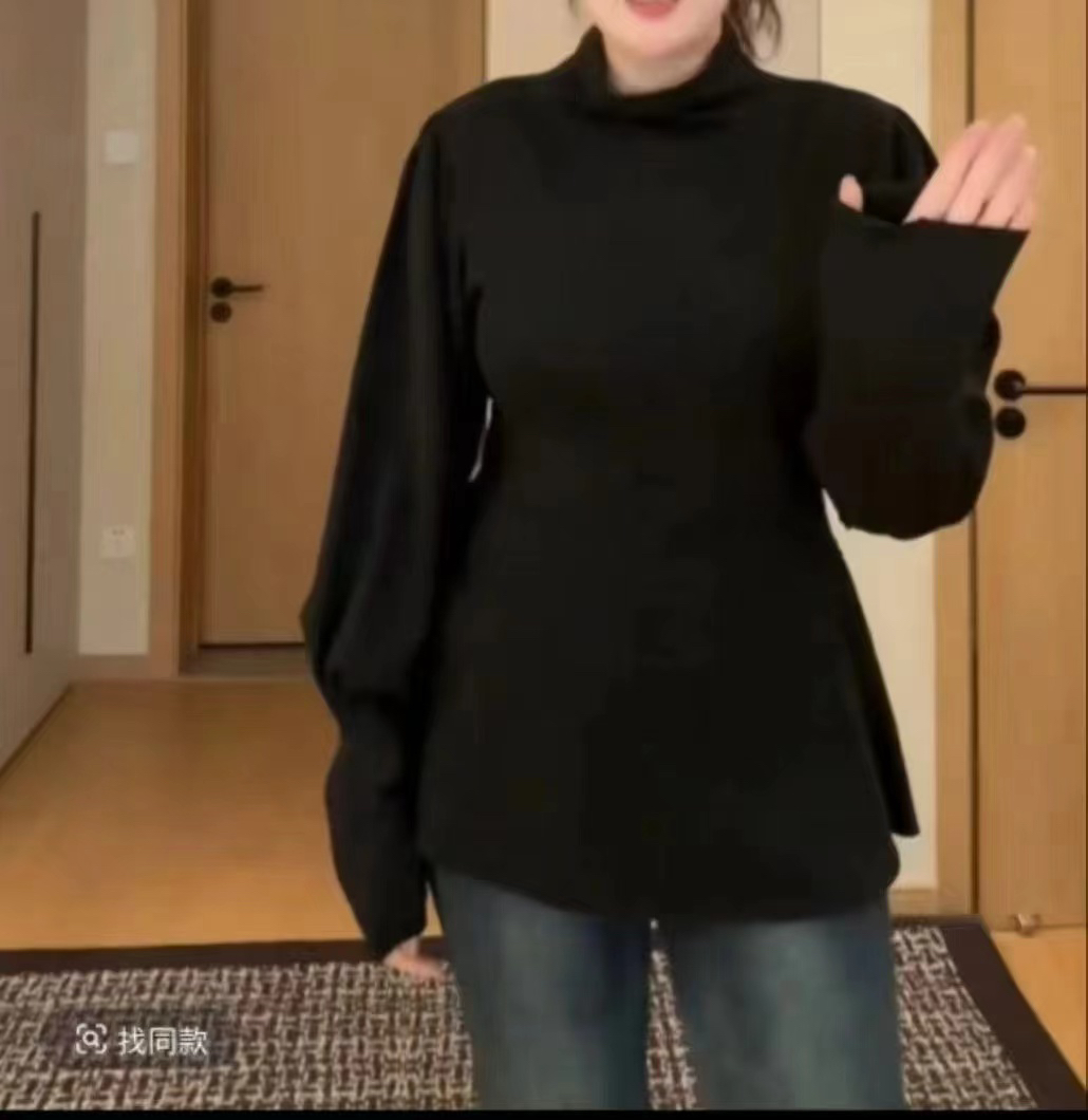 半高领圆领长袖T恤女春秋季大码胖MM宽松显瘦休闲遮肉打底衫上衣