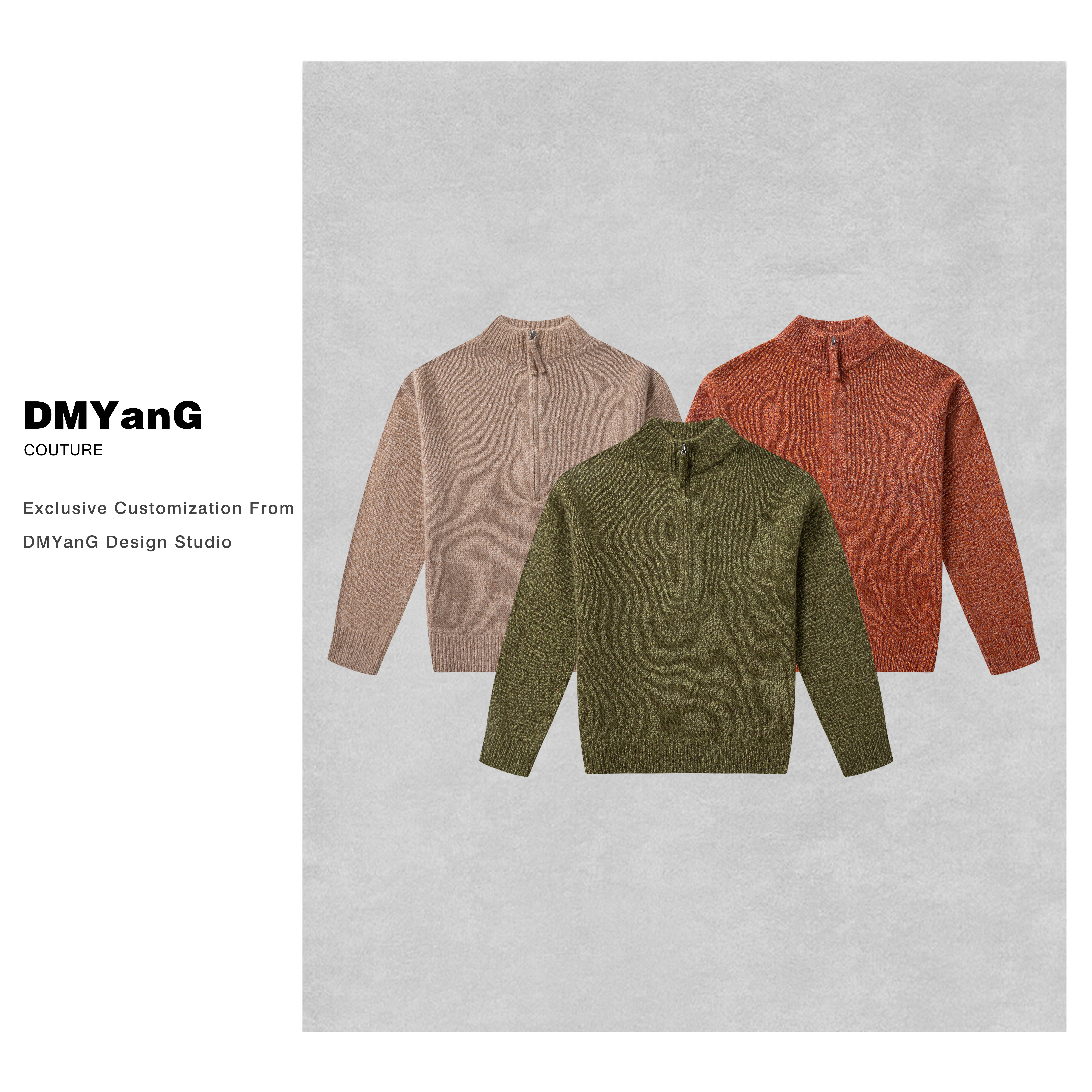 DMYanG/羊绒羊毛半拉链高领宽松版插色毛衣针织衫DMY1670