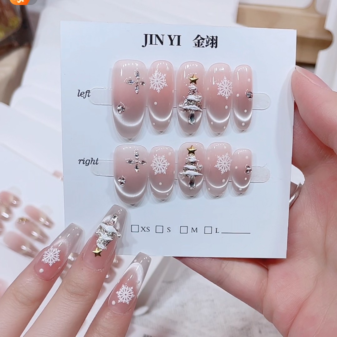 【圣诞初雪】秋冬新款纯手工穿戴甲轻奢穿戴美甲贴短款显白百搭