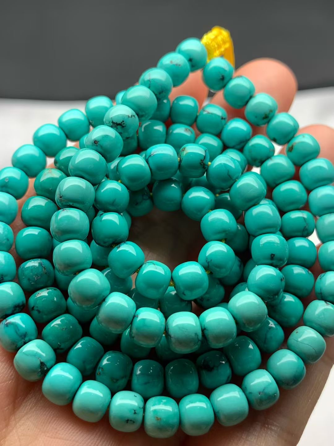高瓷精品水草纹绿松石老型108佛珠项链，直径5.8+，玉化料，高瓷高绿