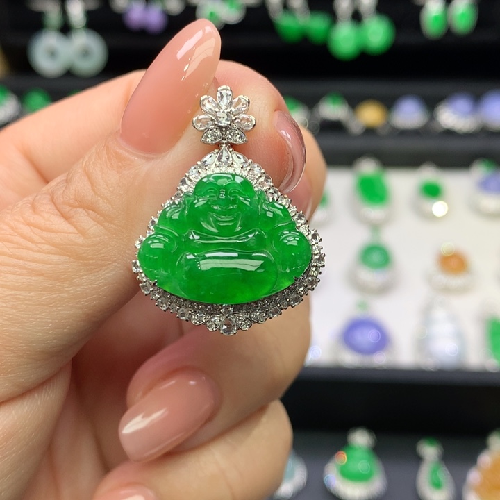 翡翠18K金镶嵌吊坠(不含链)?****?