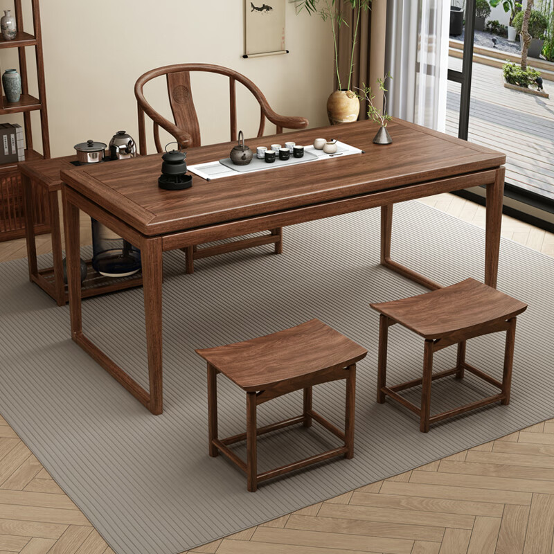 新中式乌金木阳台小型茶桌椅组合客厅家用实木小茶台功夫茶几禅意