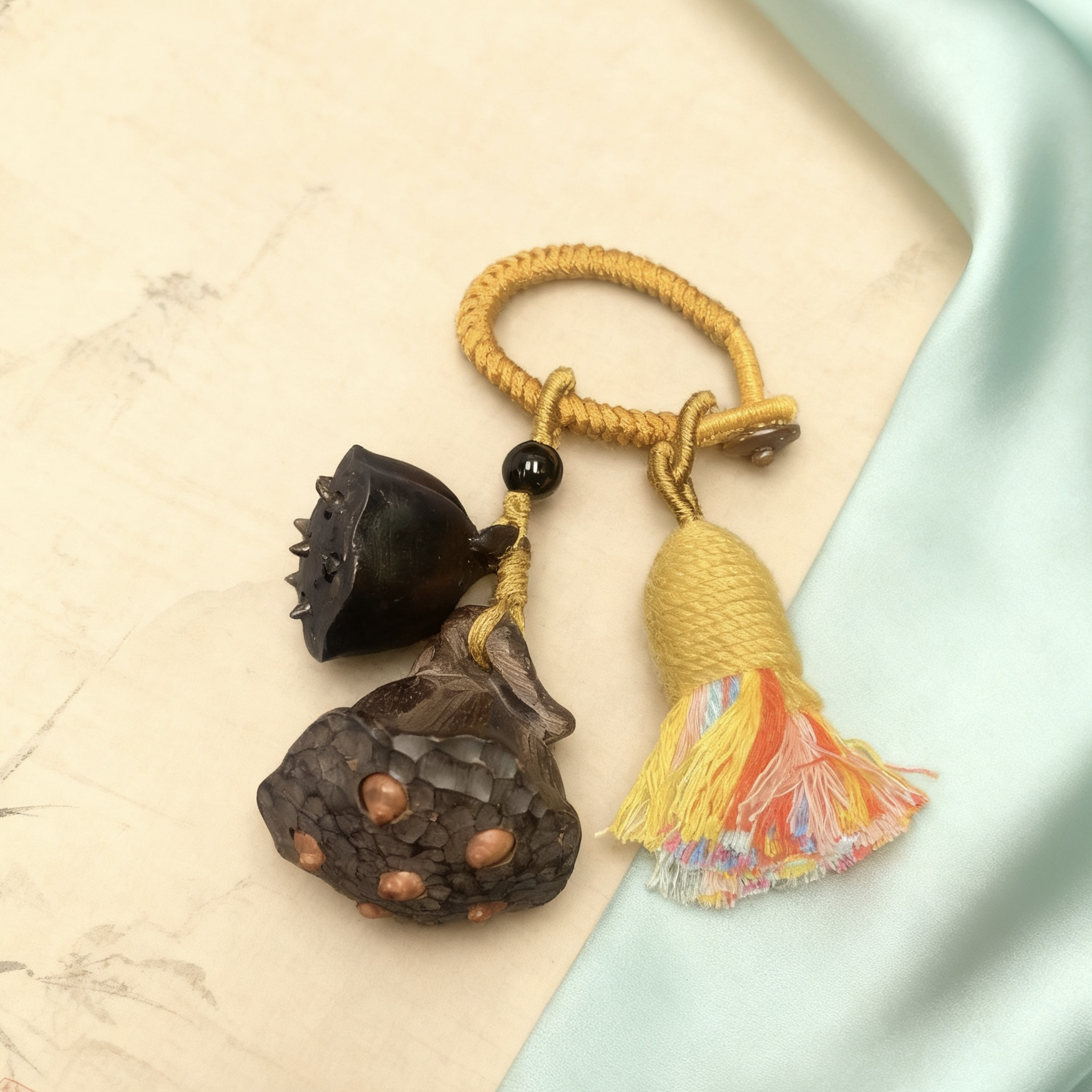 【大倩福利】紫光檀东非黑黄檀一大一小两个莲蓬手机包挂饰汽车挂