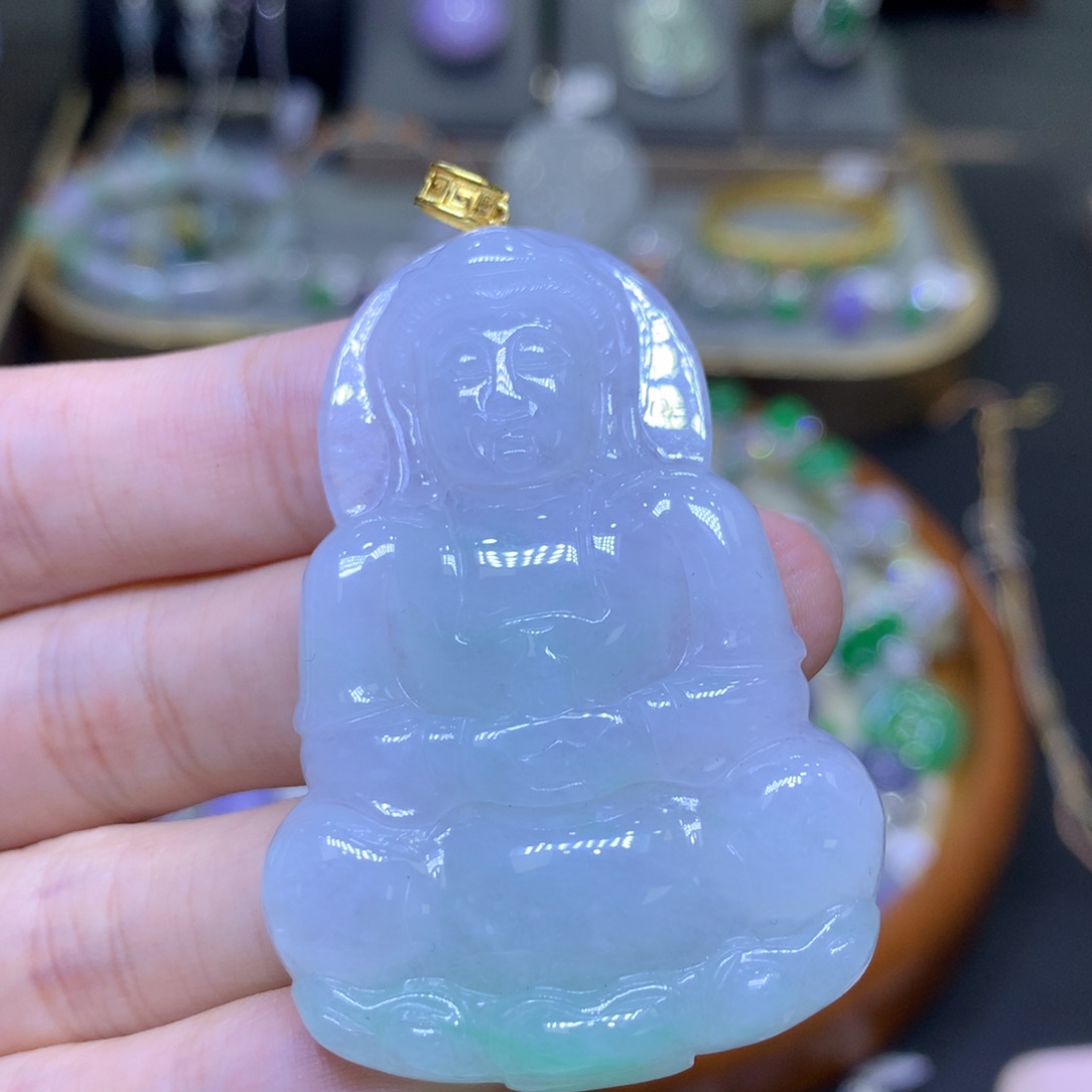 翡翠18K金镶嵌颈饰翡翠吊坠项链