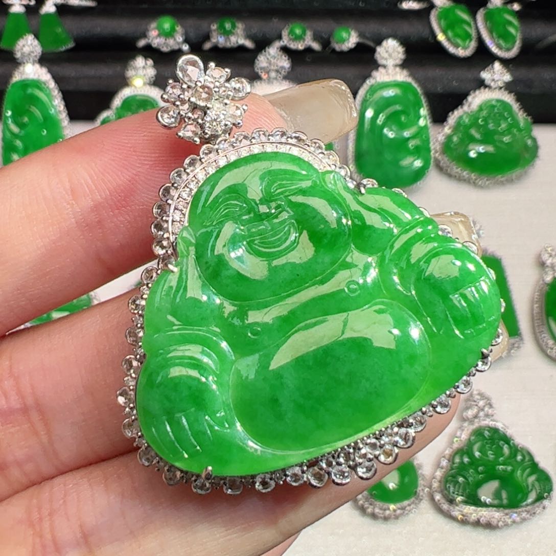 翡翠18K金镶嵌吊坠(不含链)