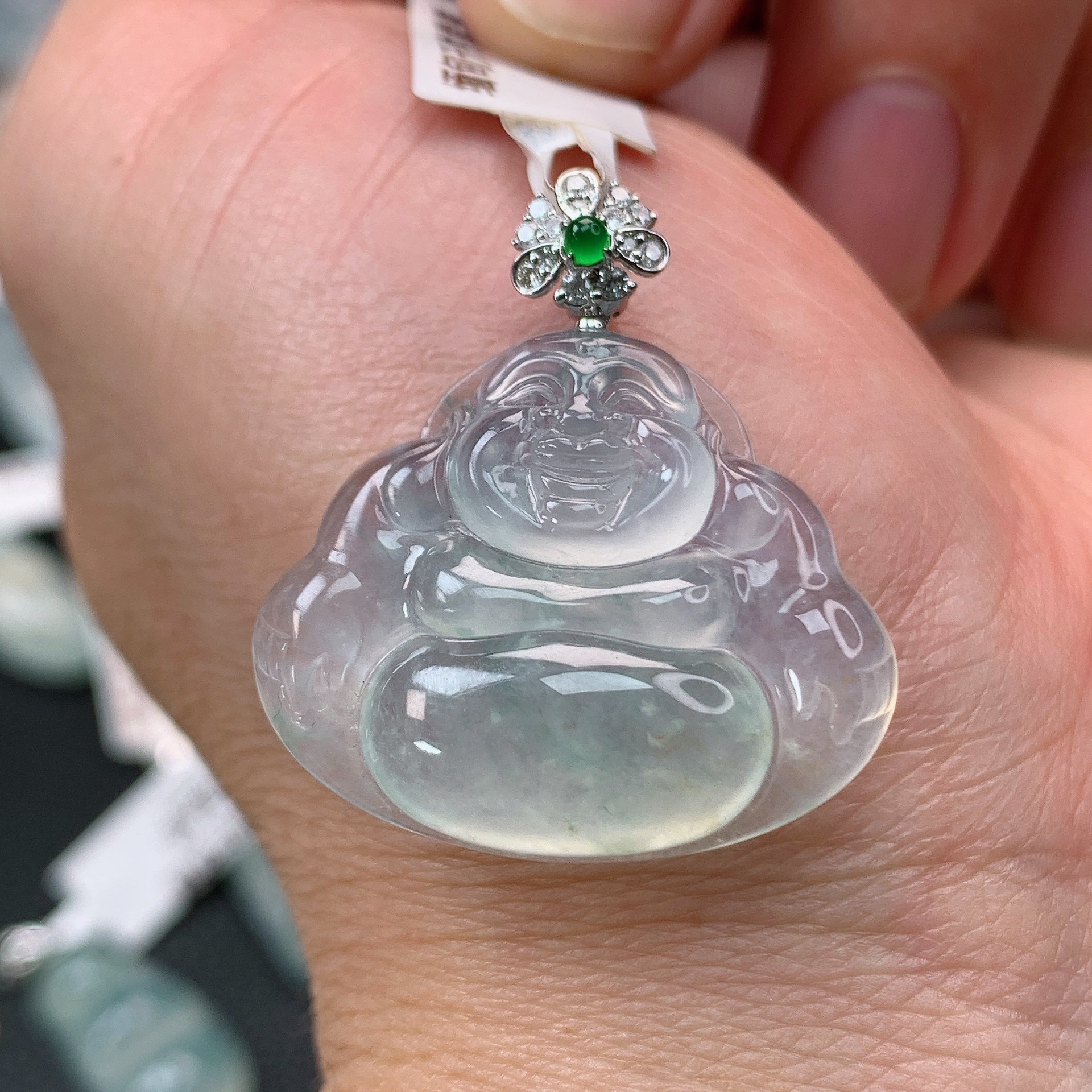 缅甸天然A货翡翠18K金镶嵌冰种佛公吊坠30.2×27.9×6.2mm