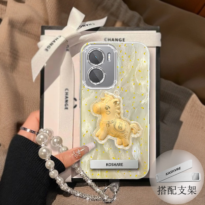 带镜头膜华为Honor荣耀畅玩40Plus手机壳新年金箔有钱小马RKY-AN0