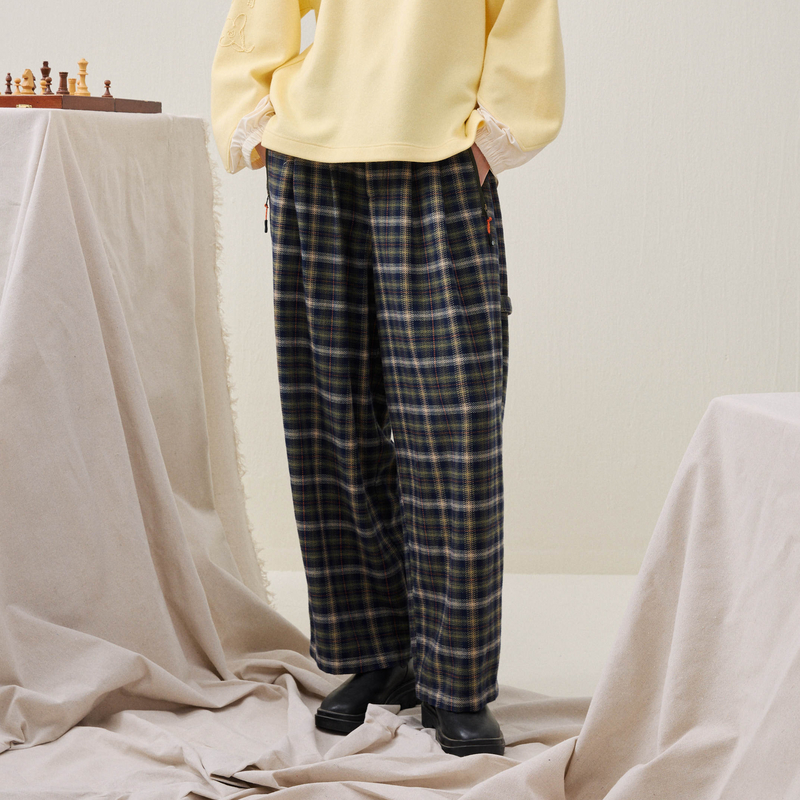 谜底阔腿裤长裤2025年冬季新品复古格纹橡筋后腰撞色女254MK1692