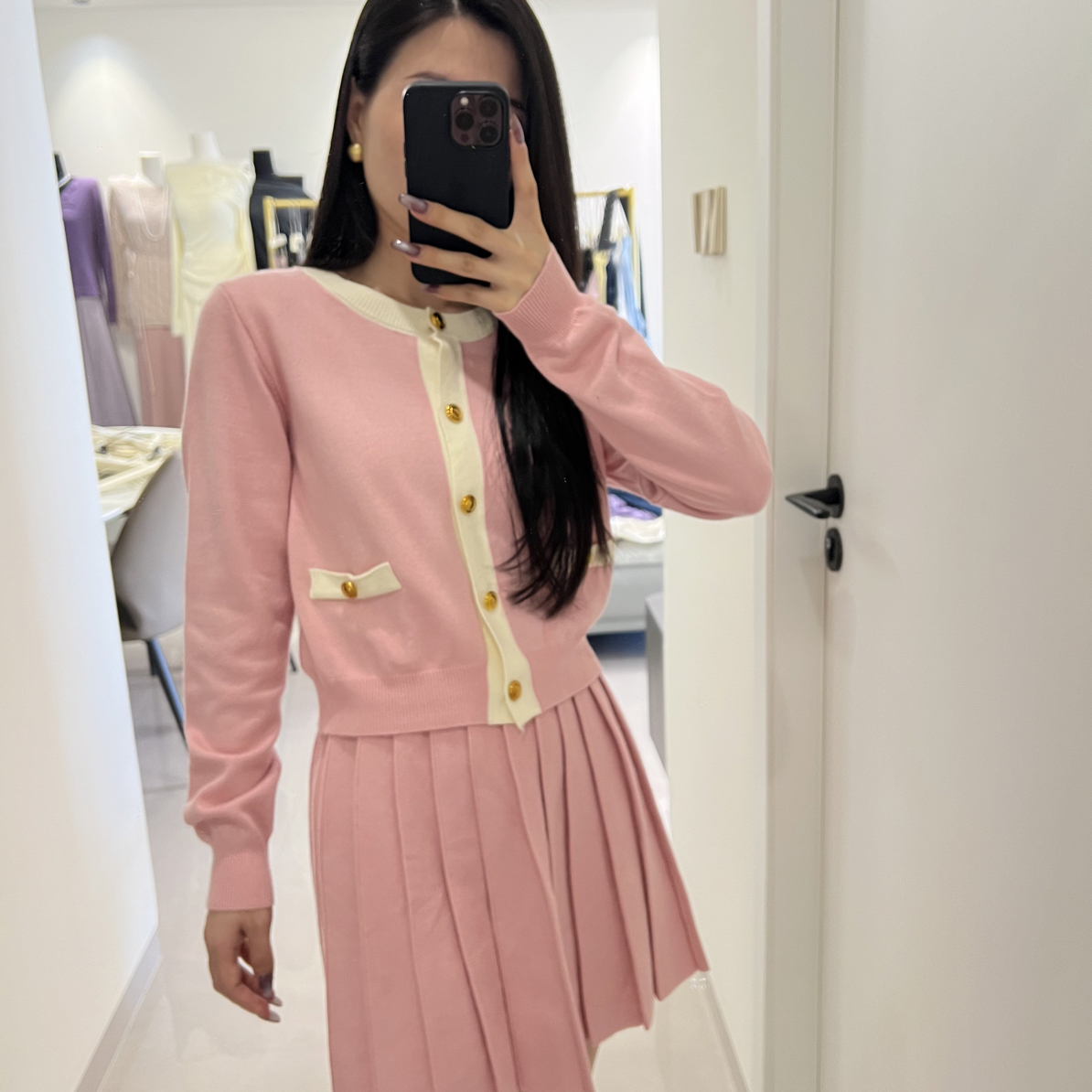 秋季新款甜美针织衫半裙粉色温柔套装