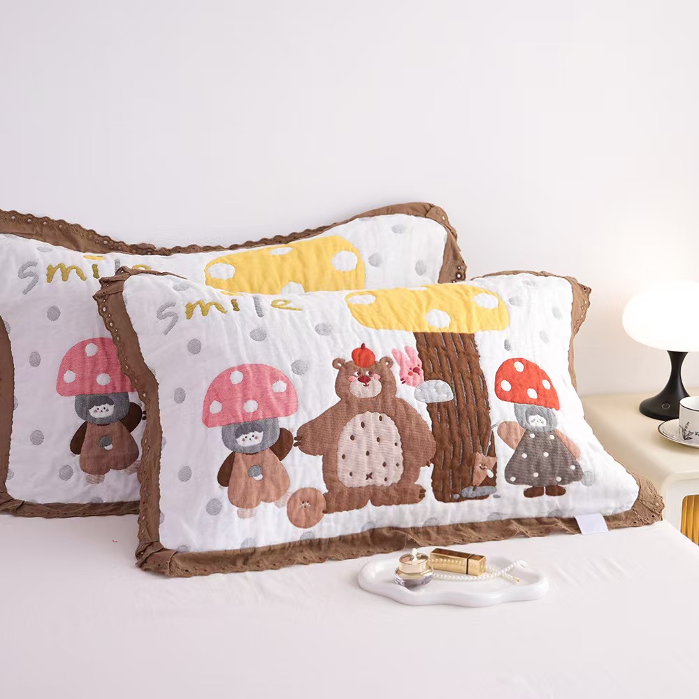 加厚全棉泡芙枕巾萌宠可爱卡通成人柔软透气舒适一对枕巾