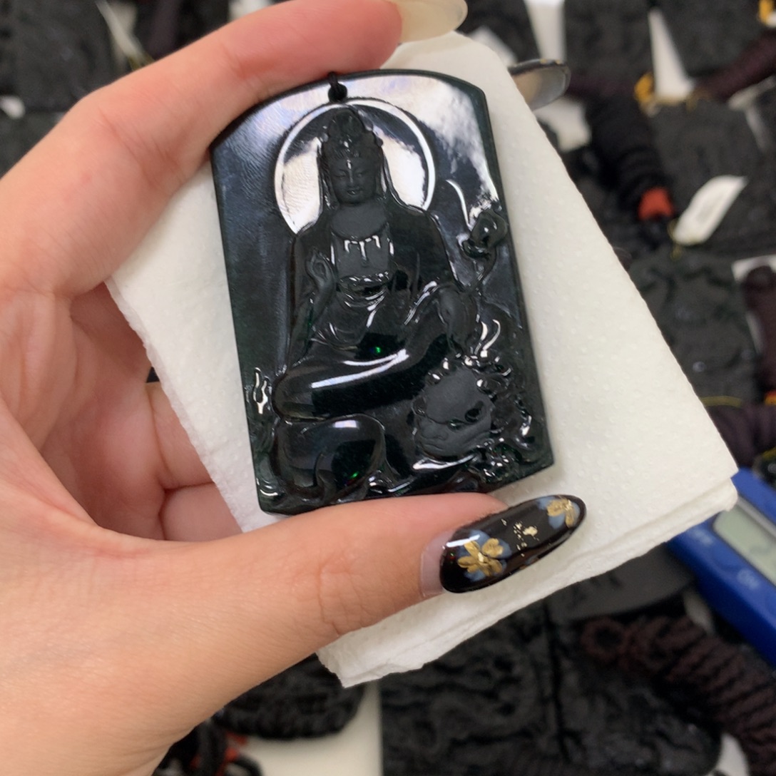 翡翠未镶嵌挂件天然缅甸a货钢琴黑挂件