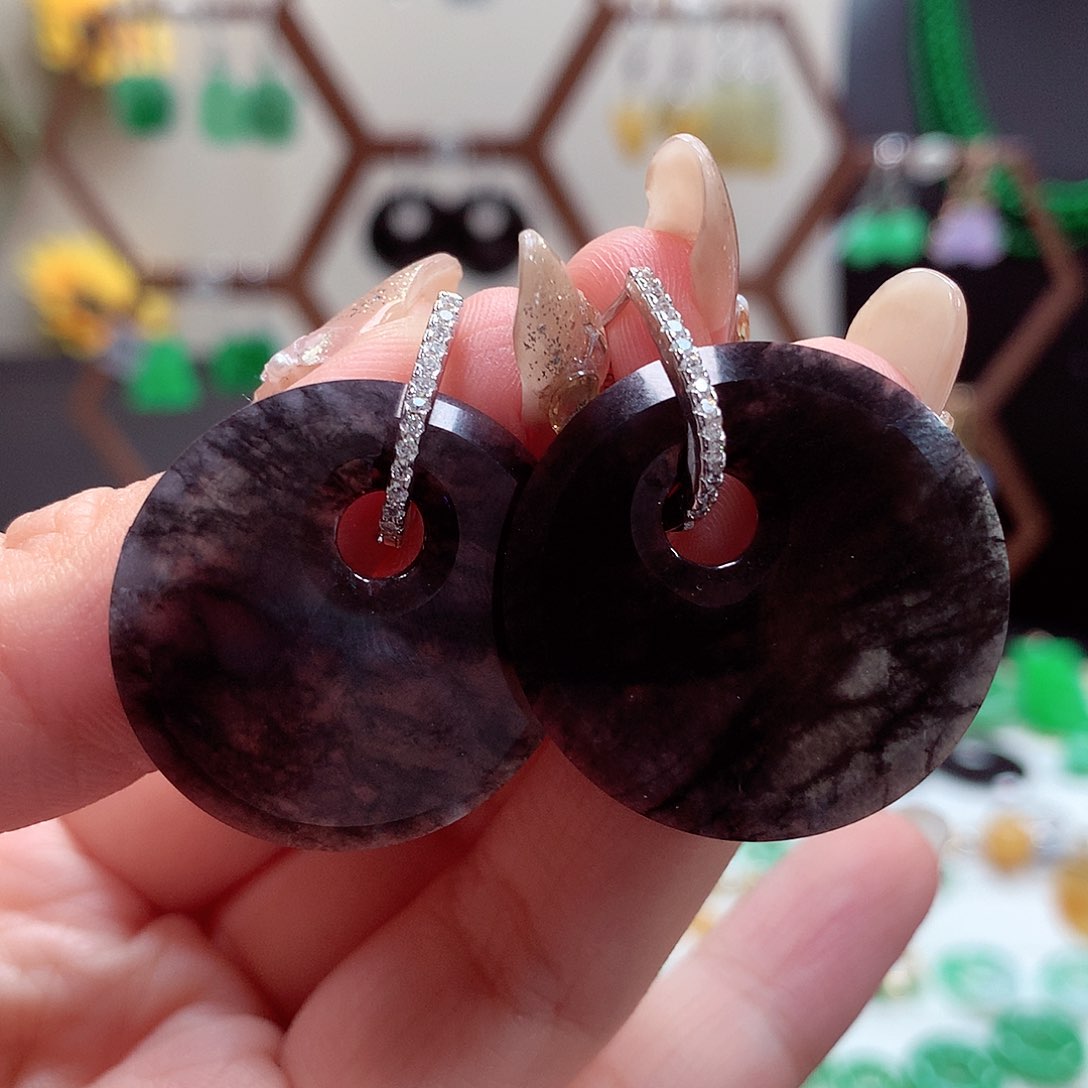 翡翠耳饰银S925镶嵌云****/天然翡翠