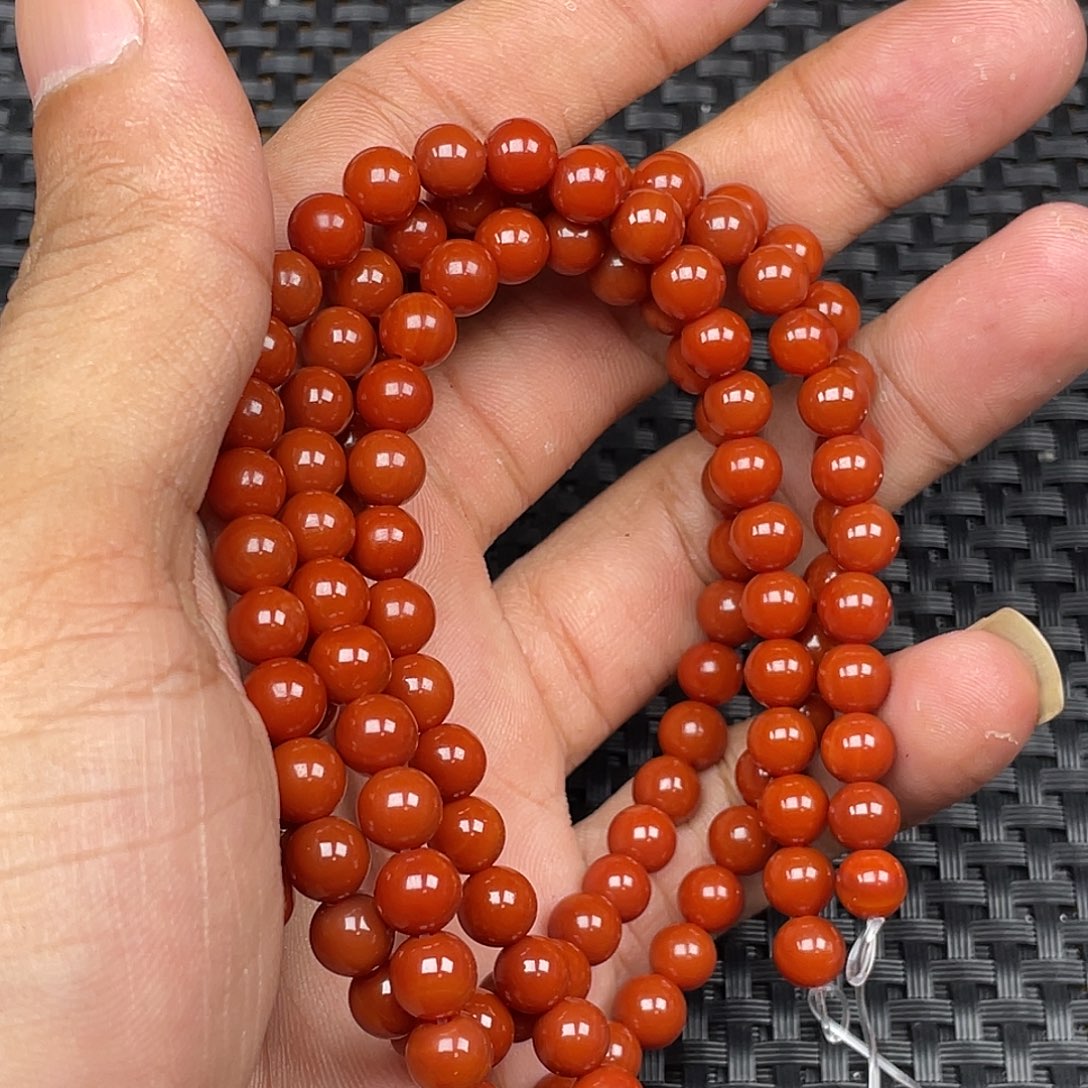 南红玛瑙未镶嵌瓦西柿子红圆珠108颗卡6
