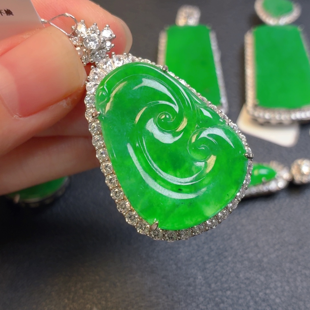 翡翠银S925镶嵌吊坠(不含链)