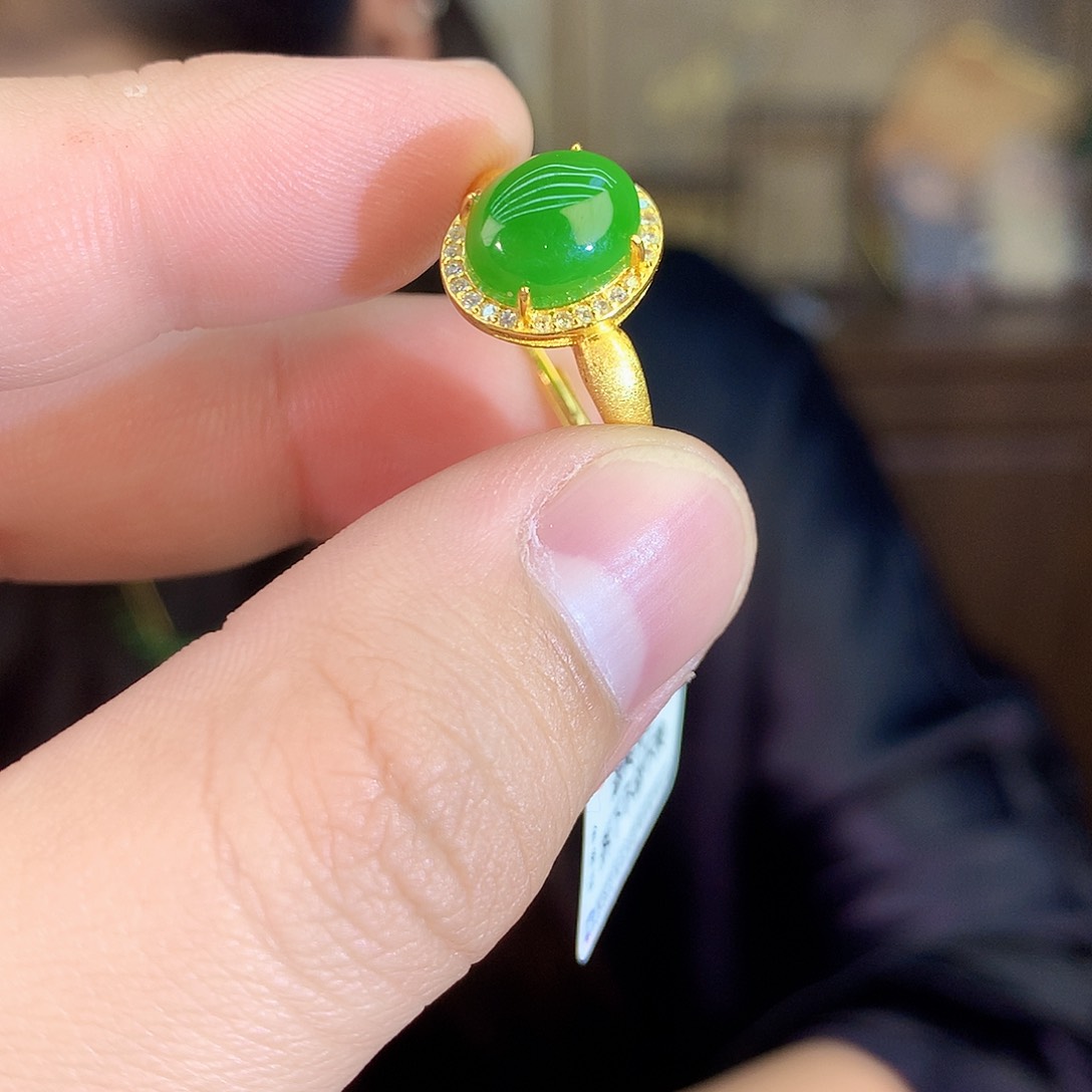 吊坠(不含链)银S925镶嵌和田玉（碧玉）戒指