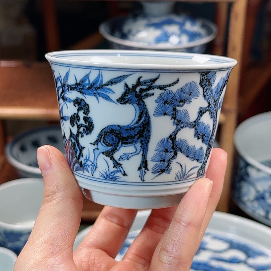 松竹梅鹿主人杯明续幽蓝