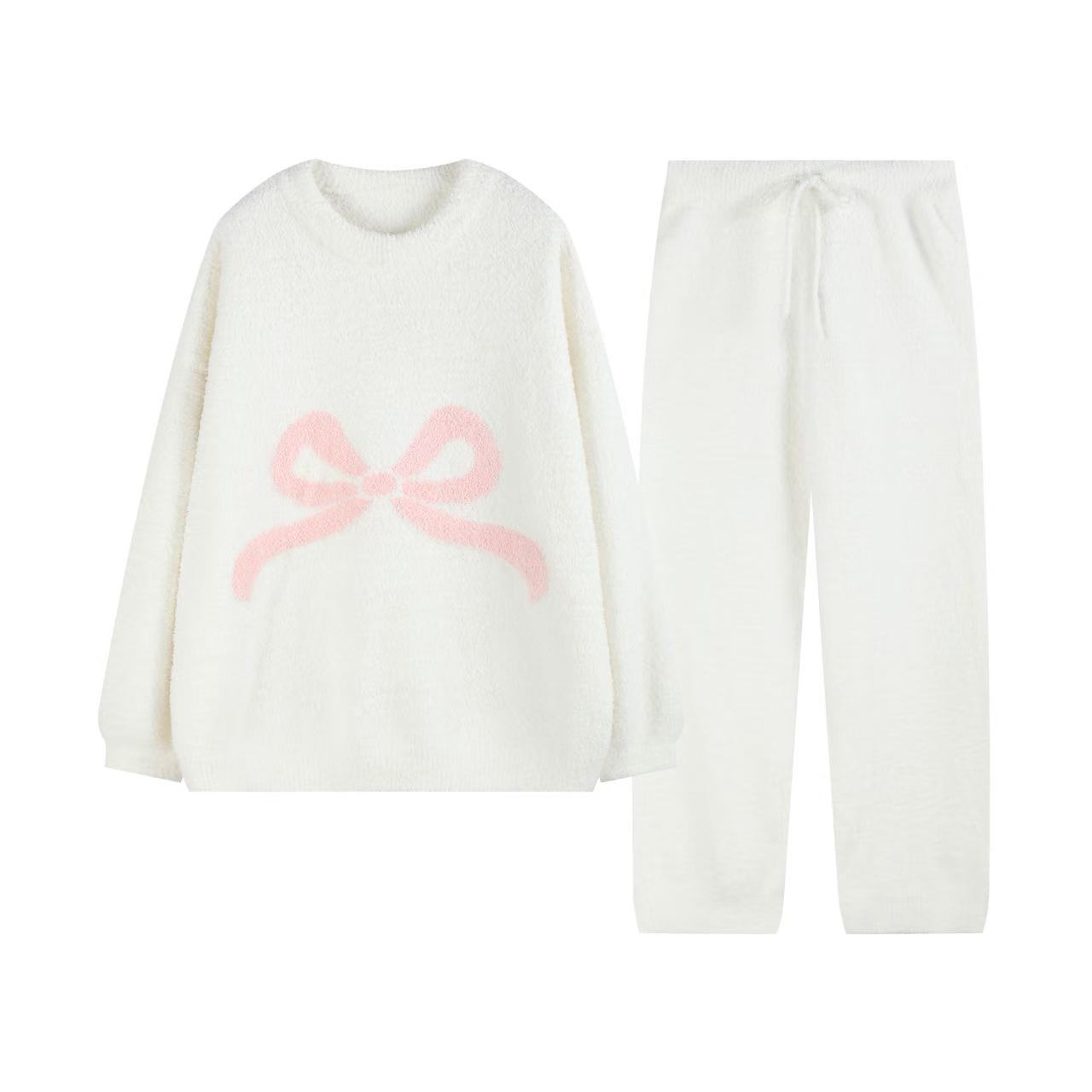 0032 秋冬可爱少女风半边绒睡衣套装