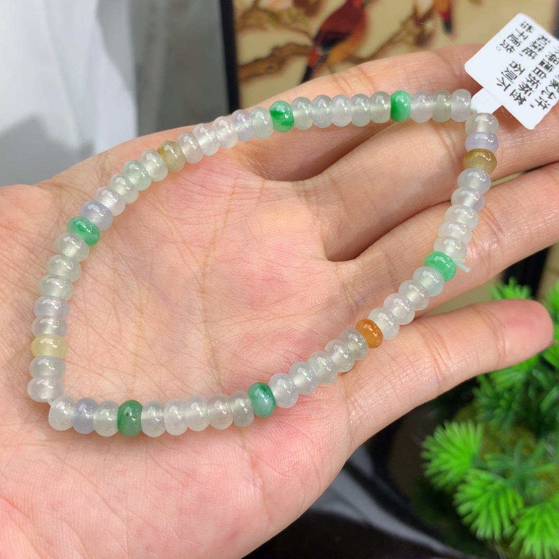 翡翠手链未镶嵌卡5.1冰算盘多宝手串
