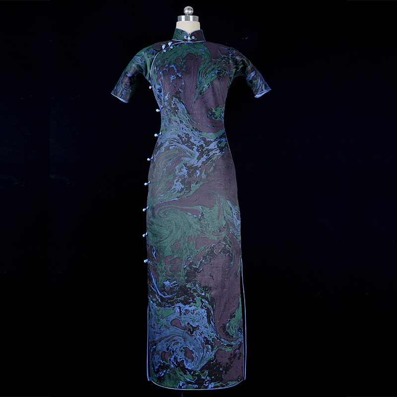 夜澜惊雨』墨池重缎香云纱高级贵气优雅全开襟真丝古法旗袍