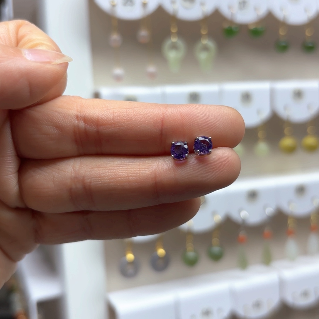 水晶耳饰银S925镶嵌紫水晶
