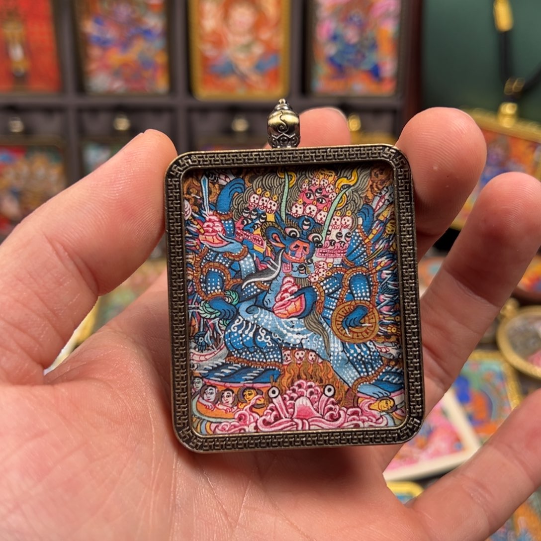 吊坠大威德金刚纯手绘唐卡