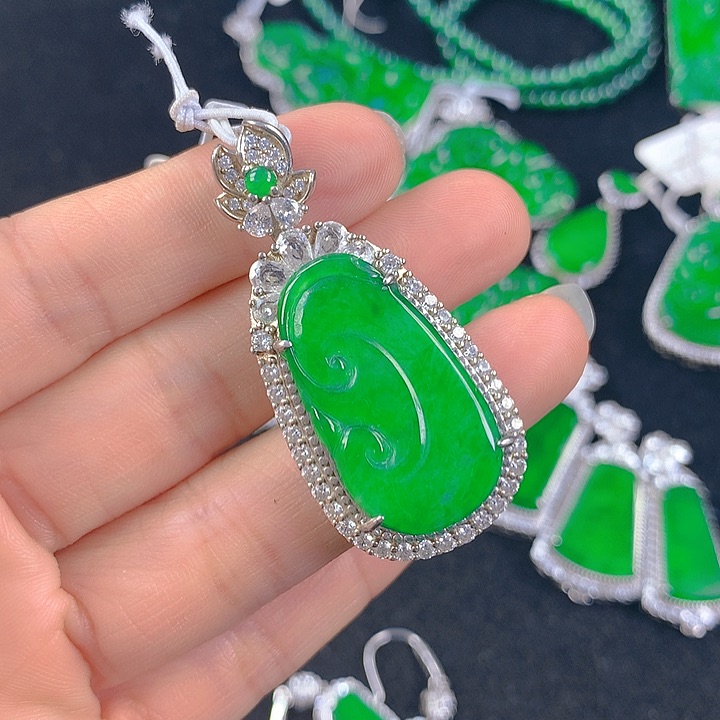 翡翠吊坠(不含链)银S925镶嵌