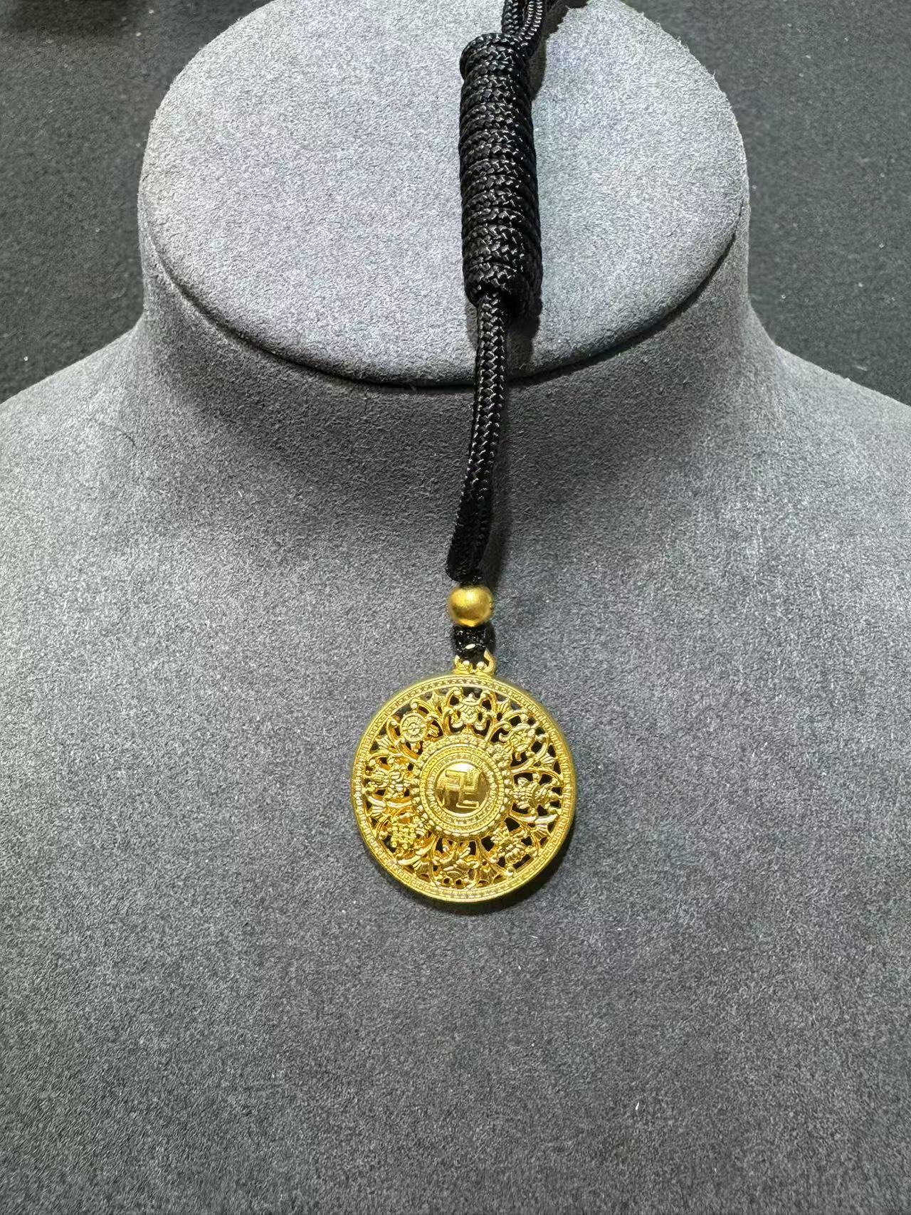 足金新款古法罗盘吊坠